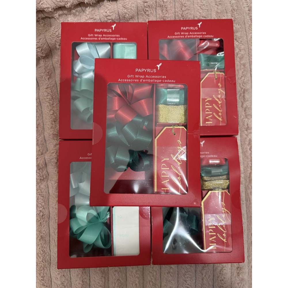 5 Boxes Christmas Gift‎ Wrapping Accessories Tags Ribbons Bows Papyrus Red Green